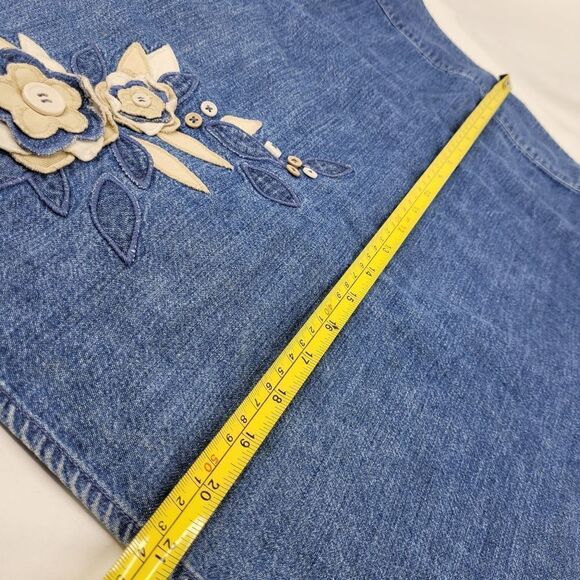 12P VINTAGE Boho CASUAL CORNER FLORAL APPLIQUE FLOWER DENIM JEAN SKIRT 12 PETITE - Picture 4 of 13